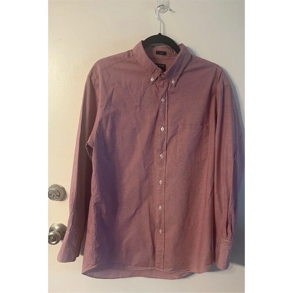 J.Crew Men's Slim Fit‎ Flex Washed Red Gingham Button-Up Shirt Long Sleeve L